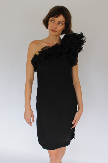 Incredible Vintage Victor Costa Ruffled One Shoulder Dress