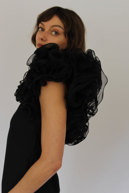 Incredible Vintage Victor Costa Ruffled One Shoulder Dress