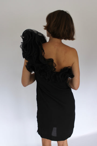 Incredible Vintage Victor Costa Ruffled One Shoulder Dress