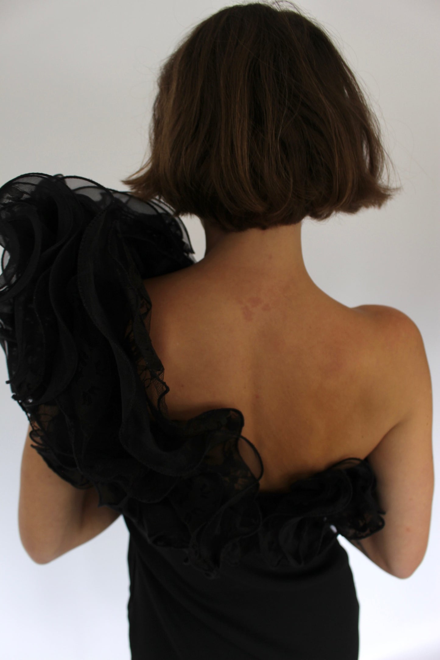 Incredible Vintage Victor Costa Ruffled One Shoulder Dress