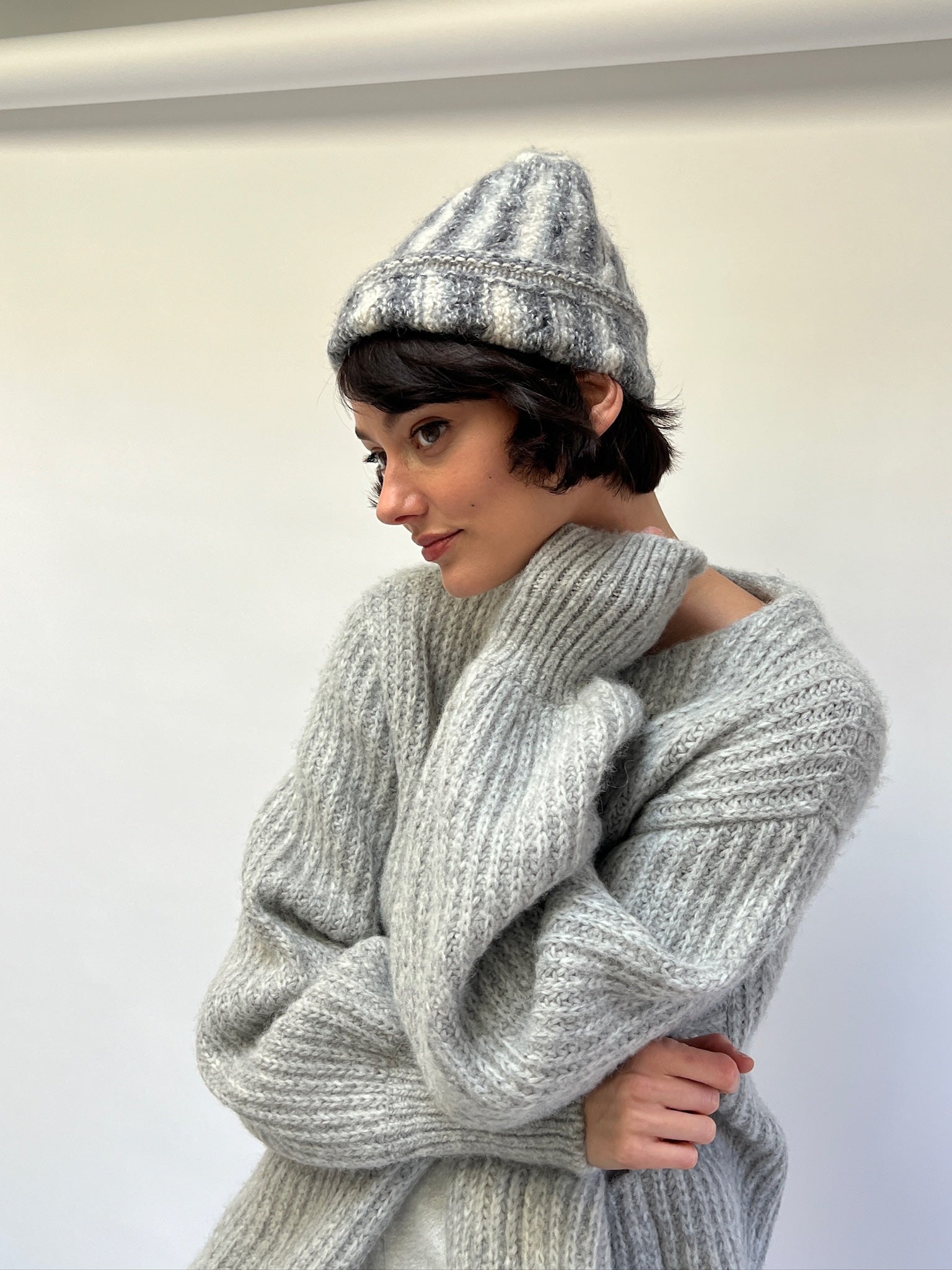 Vintage Hand Knit Lambswool & Angora Striped Beanie