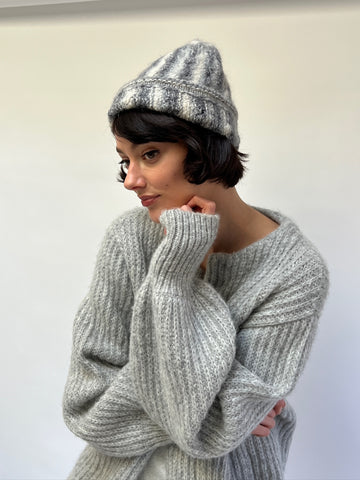 Vintage Hand Knit Lambswool & Angora Striped Beanie