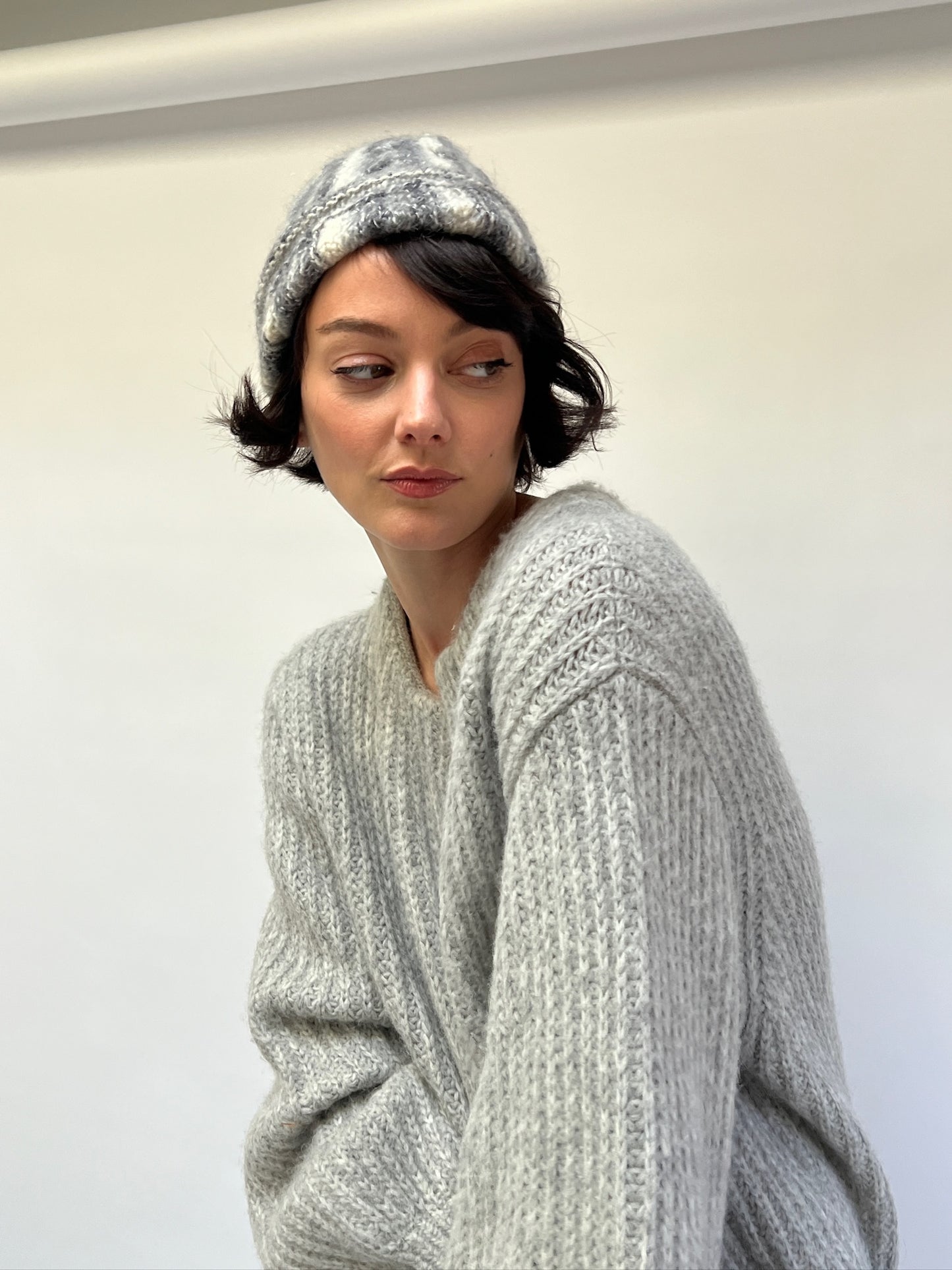 Vintage Hand Knit Lambswool & Angora Striped Beanie