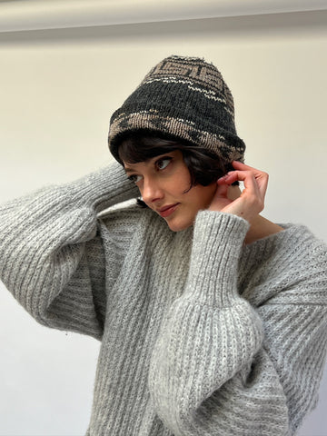Vintage Charcoal Patterned Wool Beanie