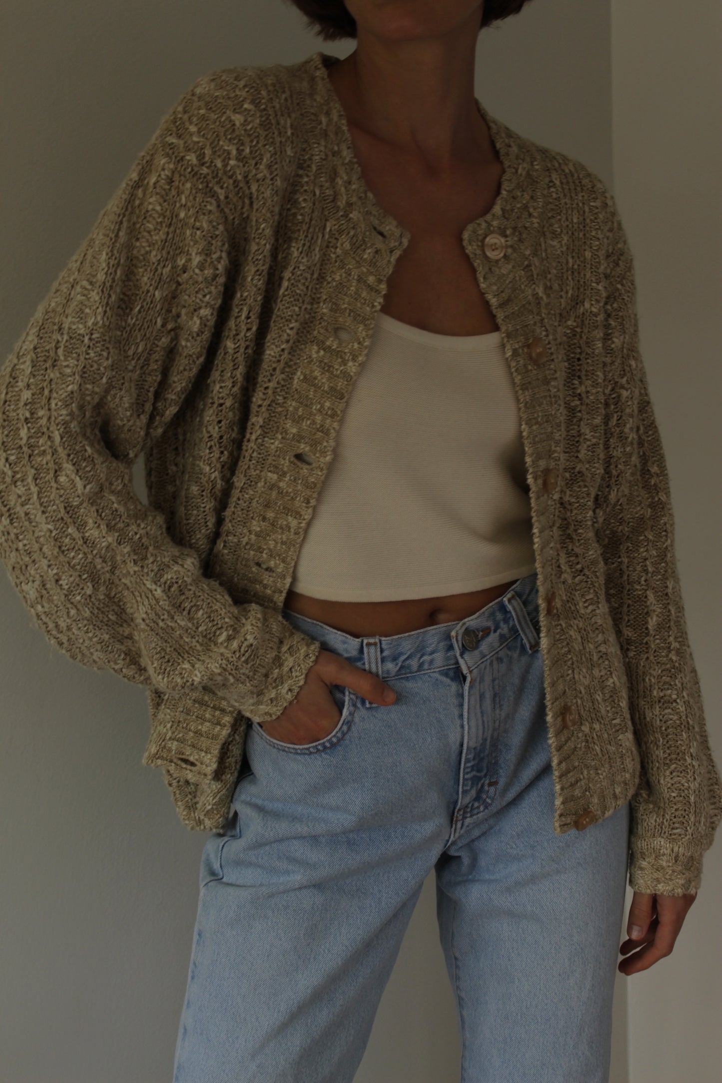 Vintage Sand Knitted Linen Cardigan