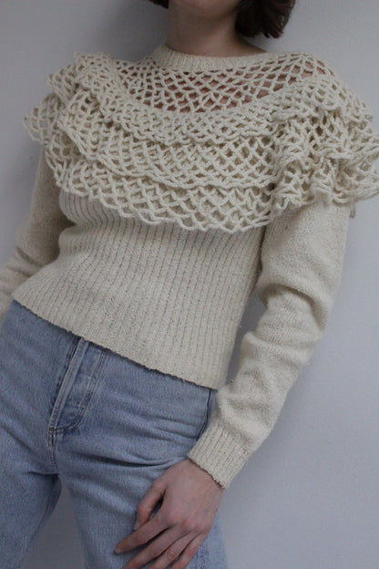 Vintage Silk & Angora Loose Knit Ruffled Sweater