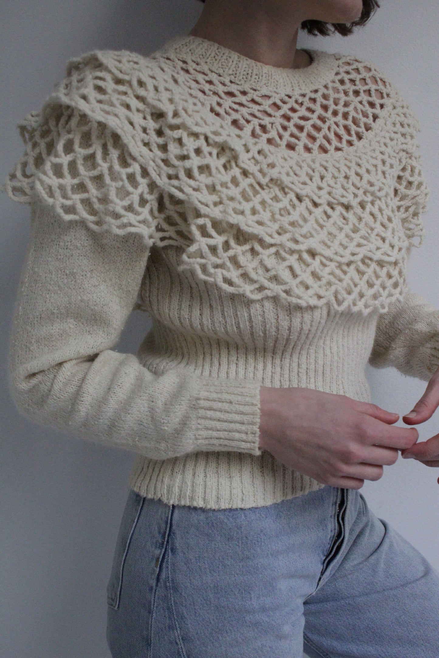 Vintage Silk & Angora Loose Knit Ruffled Sweater