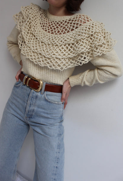 Vintage Silk & Angora Loose Knit Ruffled Sweater