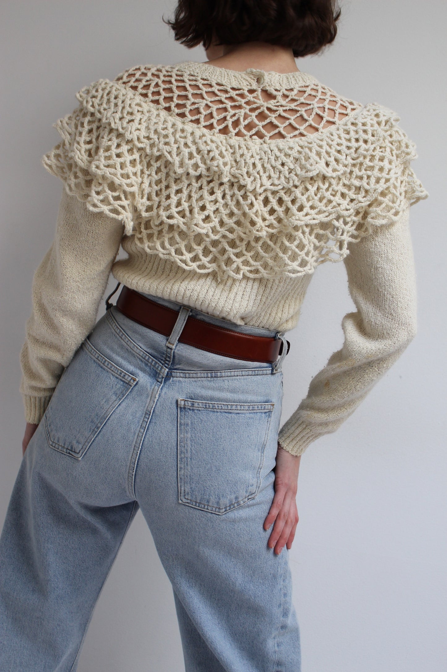 Vintage Silk & Angora Loose Knit Ruffled Sweater