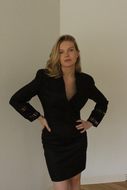 Vintage Pia Rucci Onyx Linen Cropped Skirt Suit