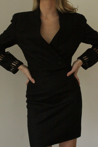 Vintage Pia Rucci Onyx Linen Cropped Skirt Suit