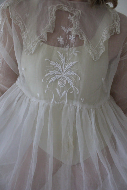 Absolutely Incredible Antique Embroidered Organza Gown