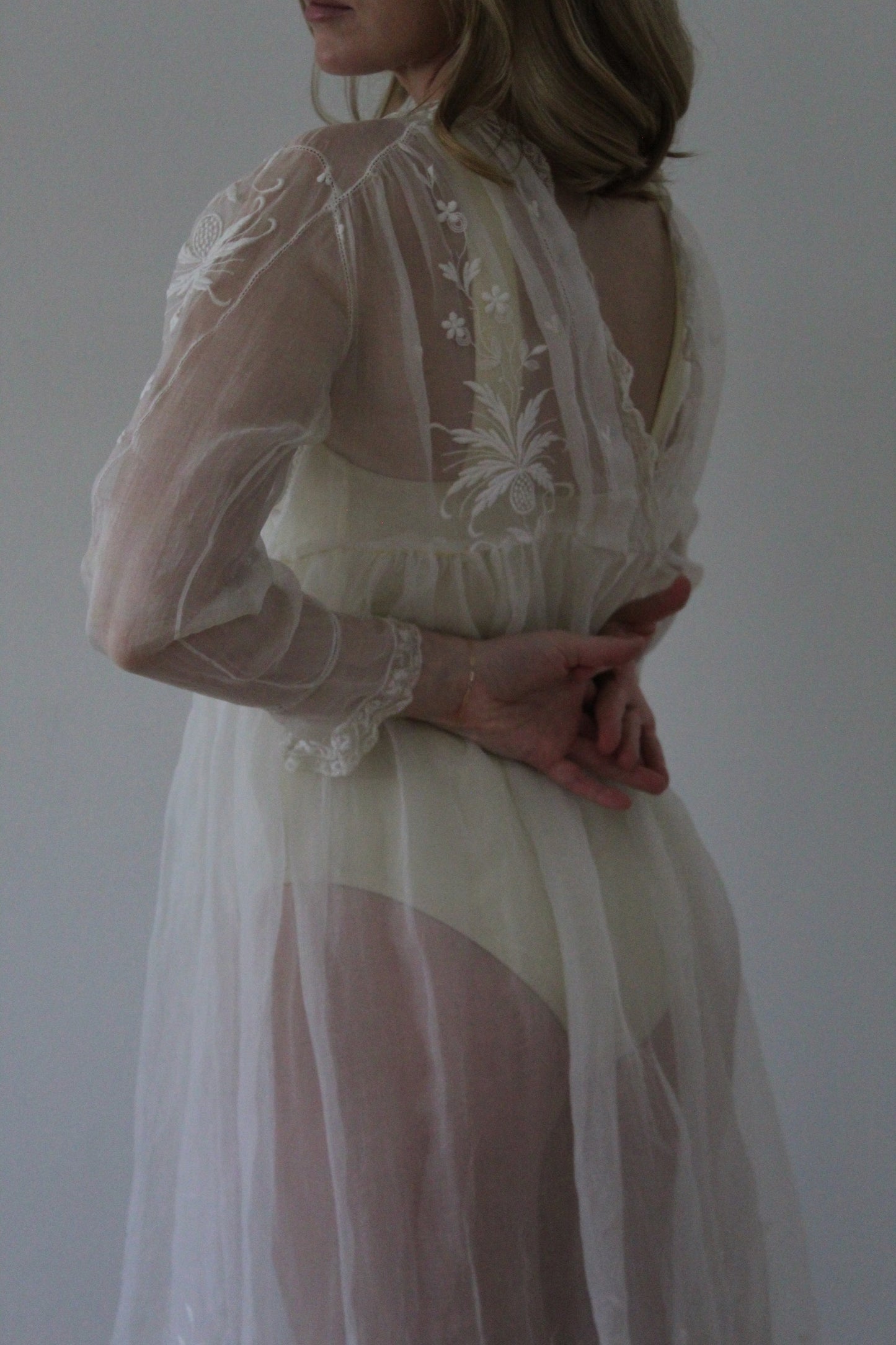 Absolutely Incredible Antique Embroidered Organza Gown