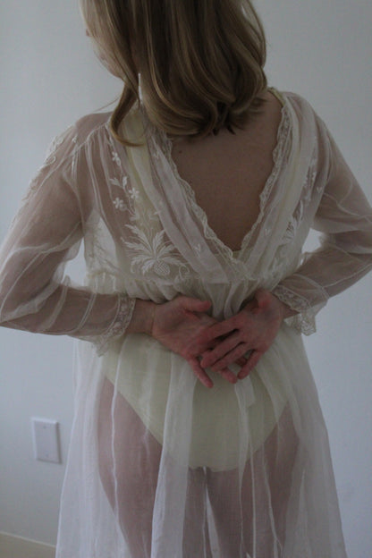 Absolutely Incredible Antique Embroidered Organza Gown