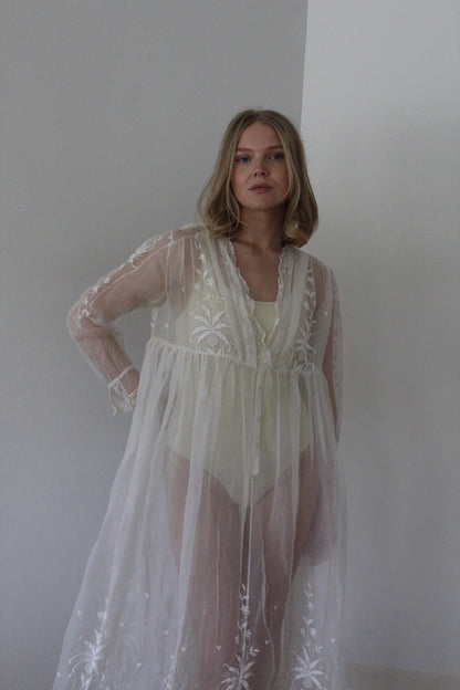 Absolutely Incredible Antique Embroidered Organza Gown
