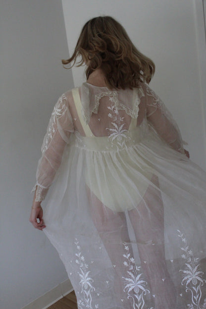 Absolutely Incredible Antique Embroidered Organza Gown