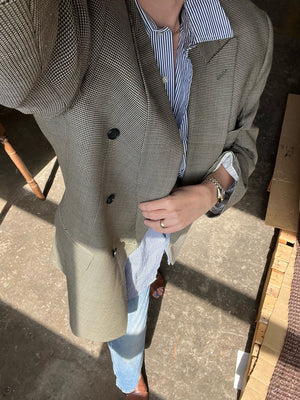Vintage Wool Houndstooth Double Breasted Blazer