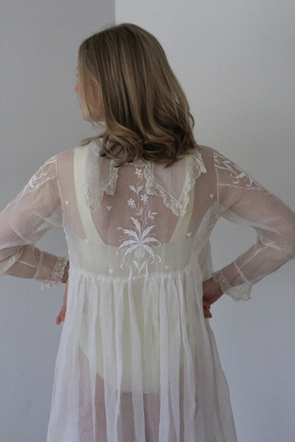 Absolutely Incredible Antique Embroidered Organza Gown