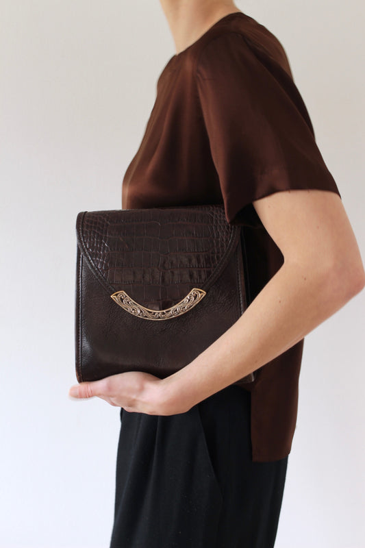 Vintage Walnut Embossed Leather Bag