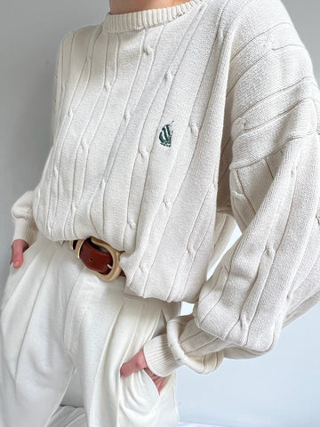 90s Ivory Nautica Cable Knit Pullover