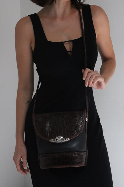 Sweet Vintage Embossed & Smooth Leather Shoulder Bag