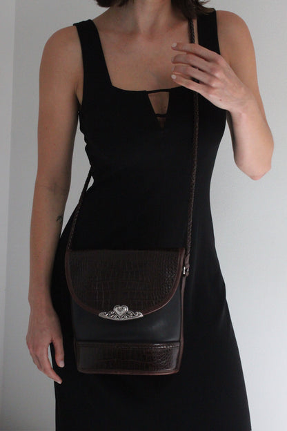 Sweet Vintage Embossed & Smooth Leather Shoulder Bag