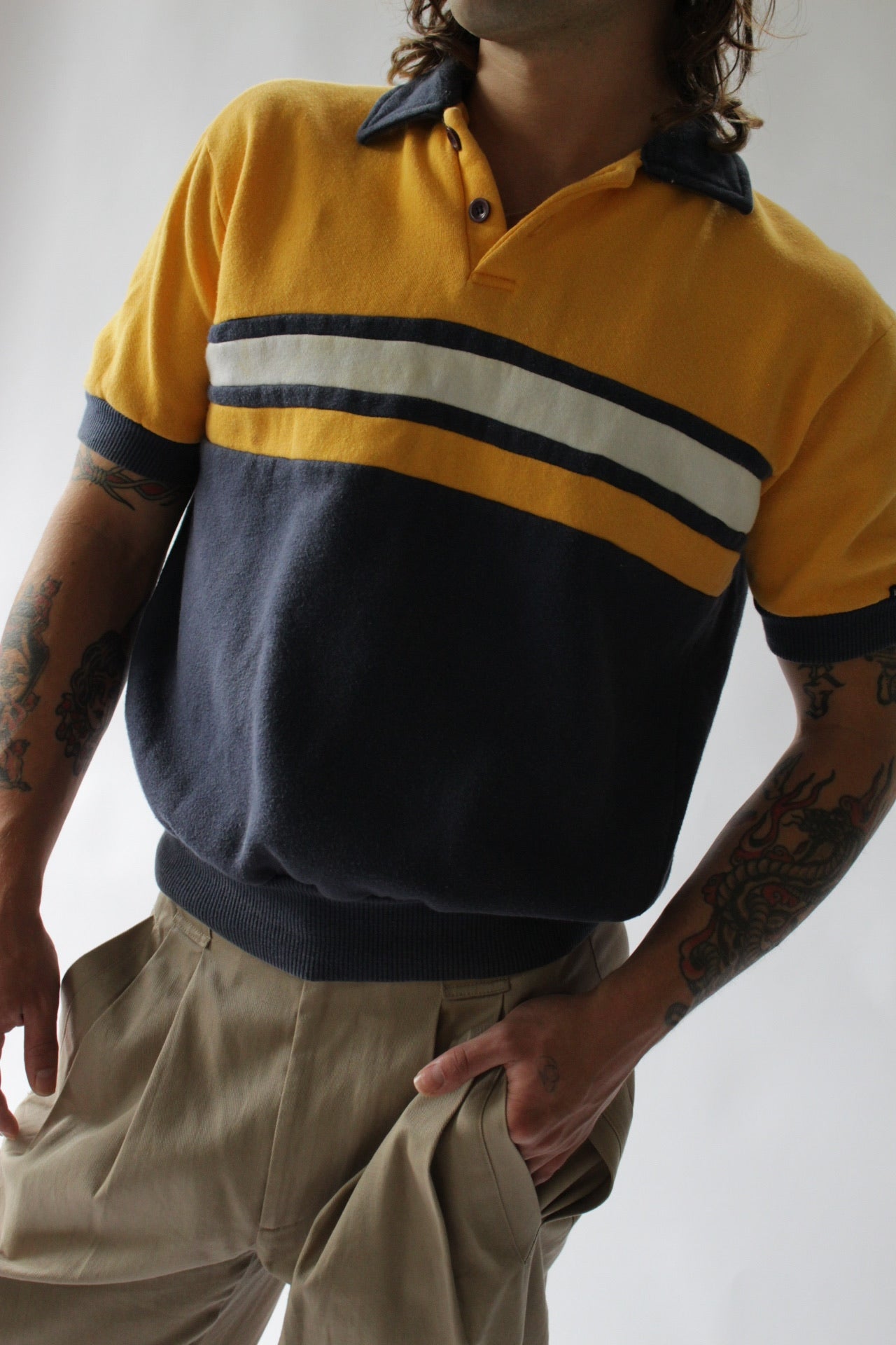 Vintage Striped Short Sleeve Leisure Henley