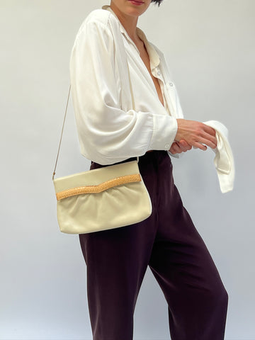 Vintage Ecru Leather Shoulder Bag