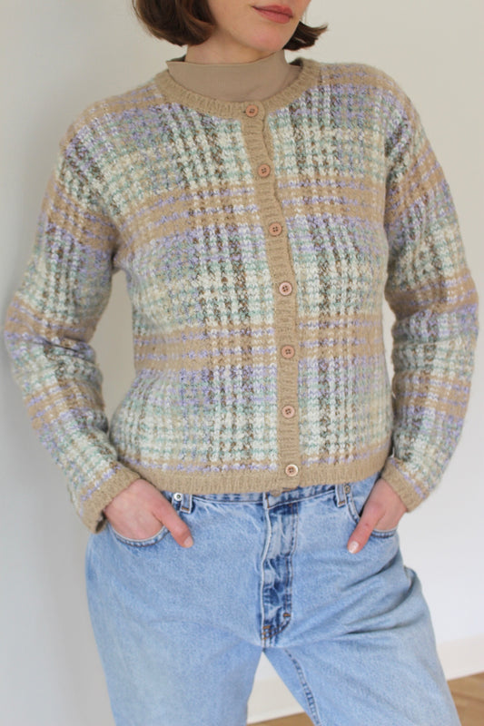 Vintage Pastel Wool Bouclé Cardigan