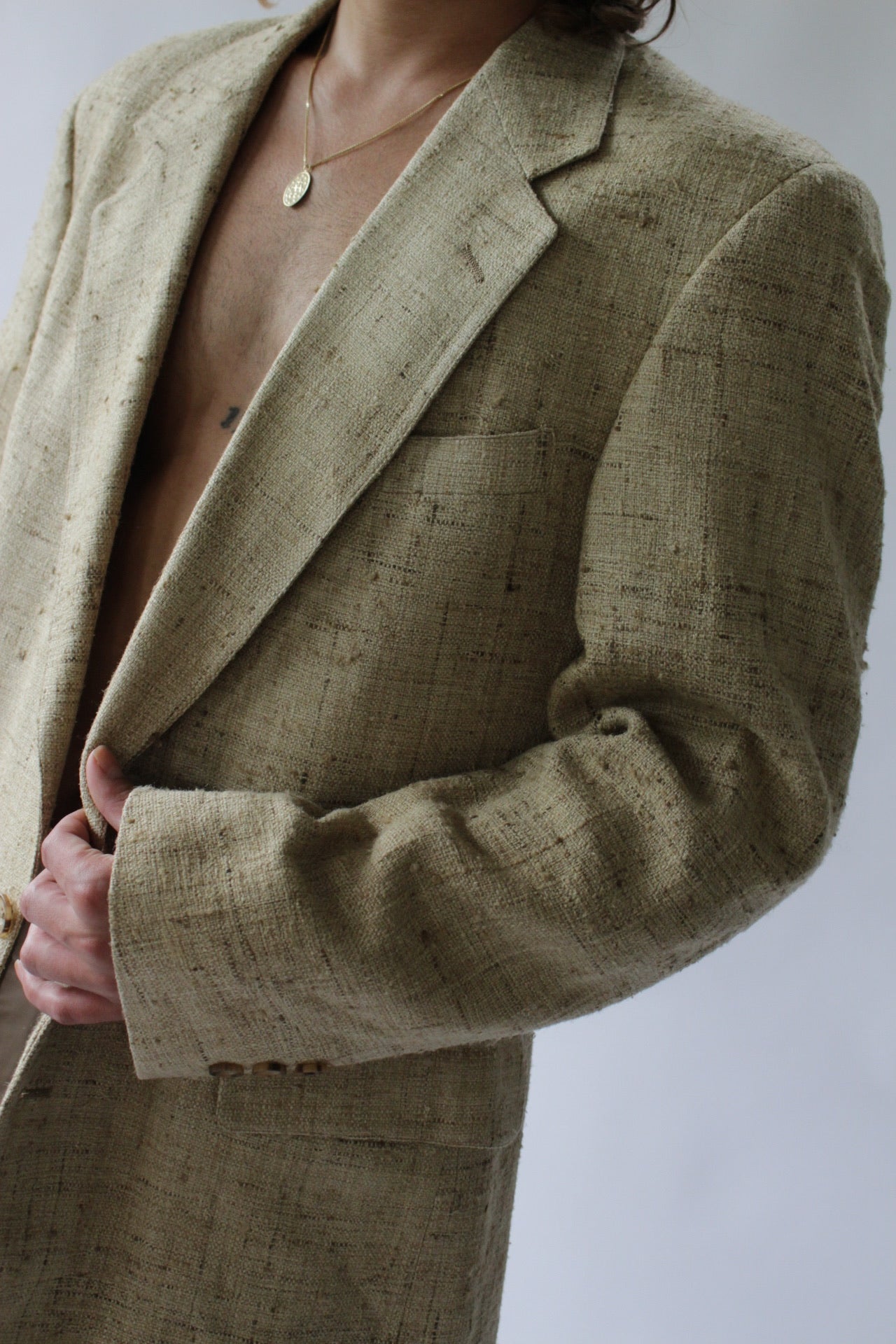 Vintage Wheat Woven Silk Blazer