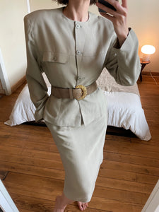 Vintage Taupe Ribbed Skirt Suit