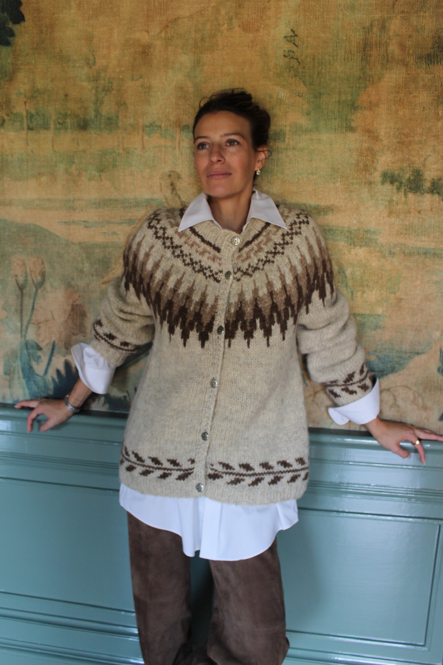 トップス greatLAnd/POLLYMAN MOHAIR CARDIGAN Amazing Vintage Stone Mohair Fair Isle Cardigan – NA NIN