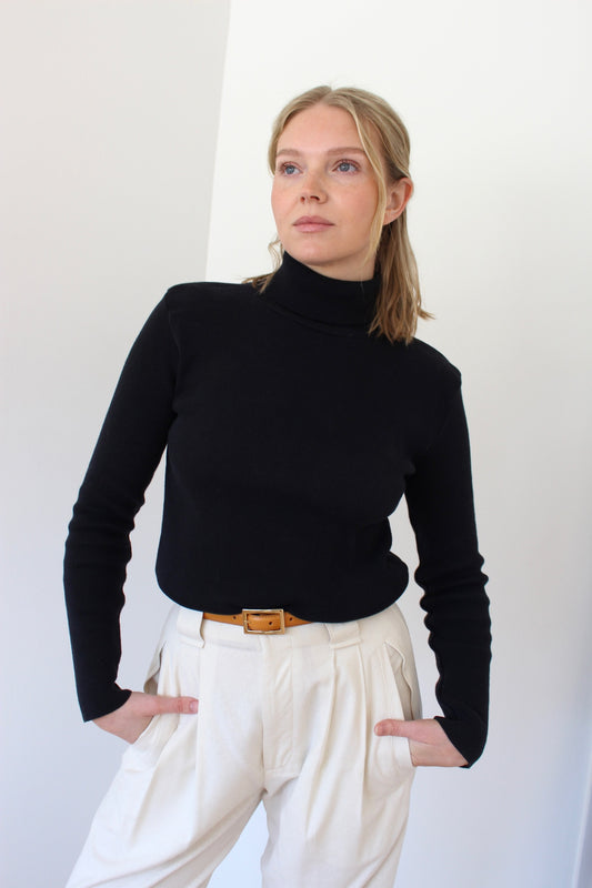 90s Black Ribbed Cotton Turtleneck
