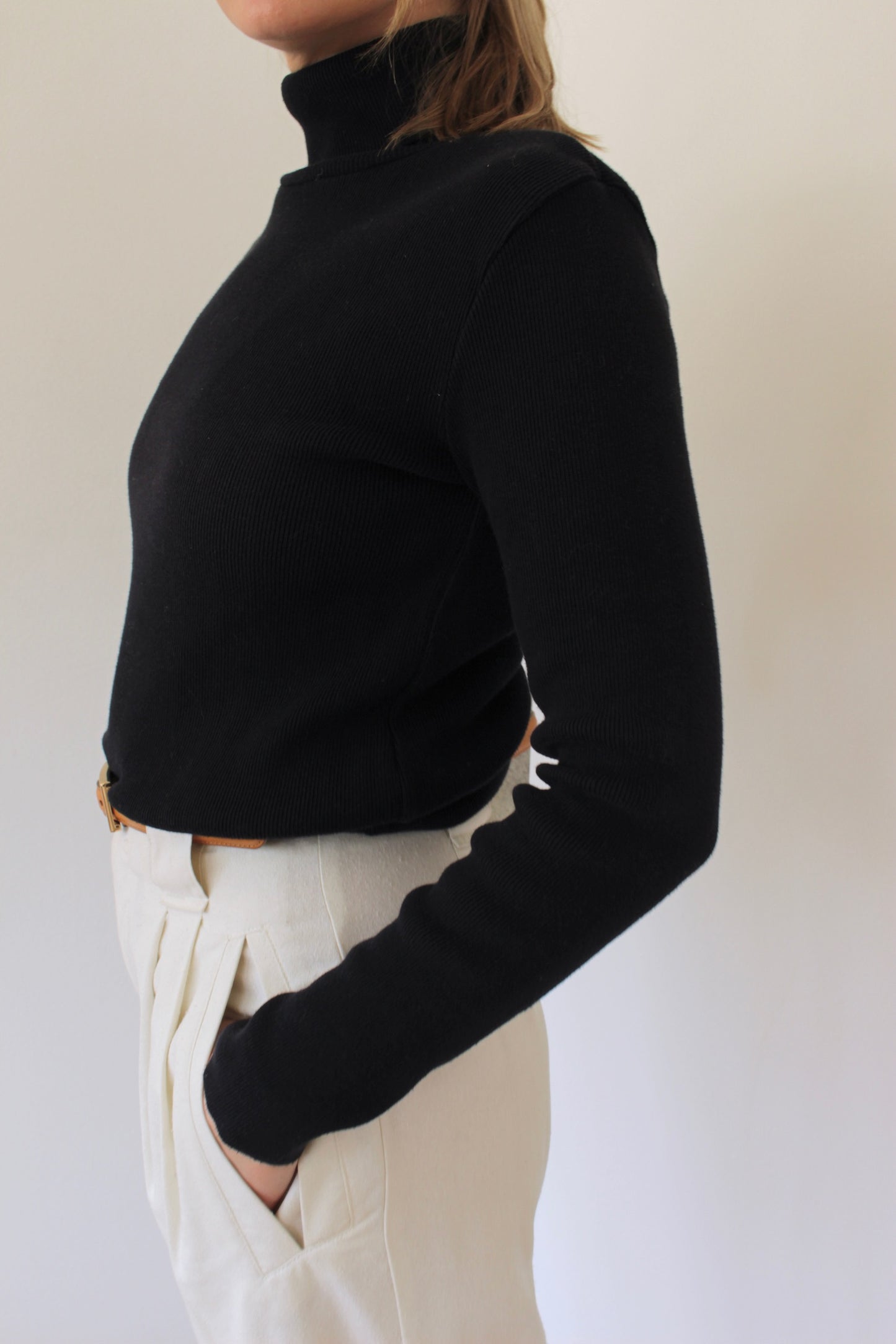 90s Black Ribbed Cotton Turtleneck
