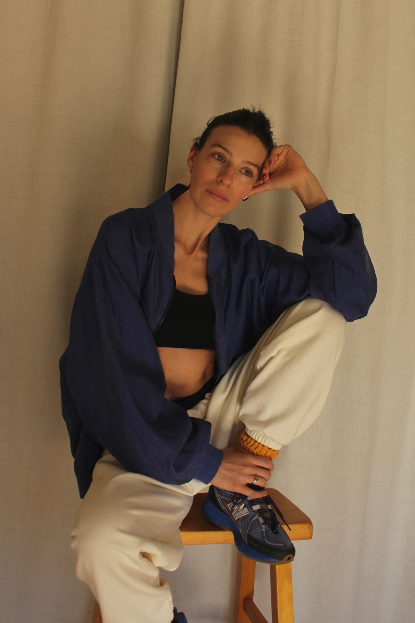 Vintage Ocean Blue Silk Bomber