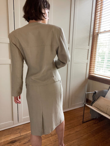 Vintage Taupe Ribbed Skirt Suit