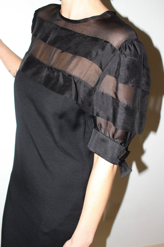 Incredible Vintage Tiered Organza Balloon Sleeve Dress