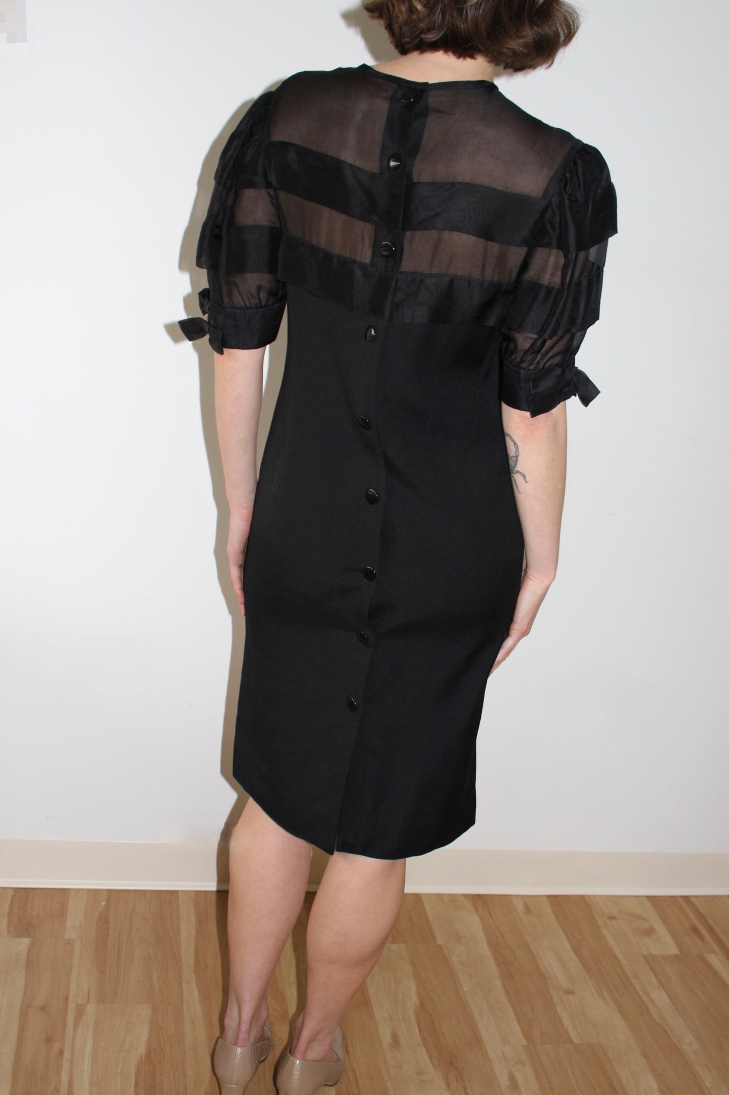 Incredible Vintage Tiered Organza Balloon Sleeve Dress