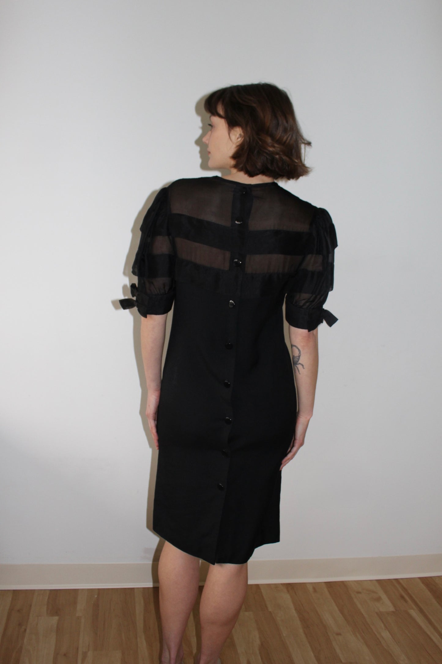 Incredible Vintage Tiered Organza Balloon Sleeve Dress