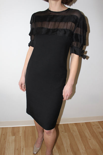 Incredible Vintage Tiered Organza Balloon Sleeve Dress