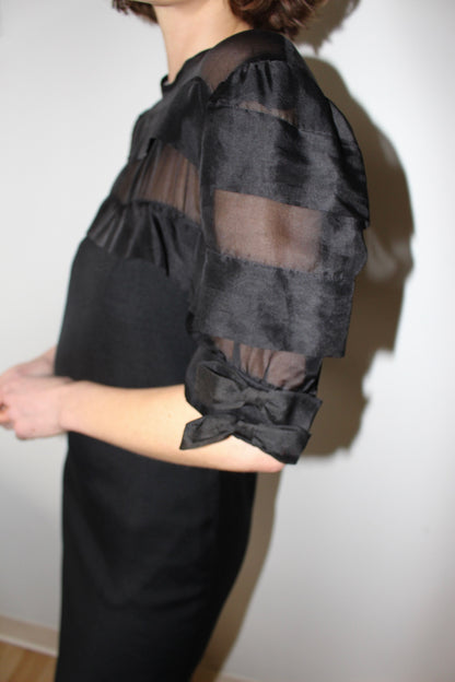 Incredible Vintage Tiered Organza Balloon Sleeve Dress