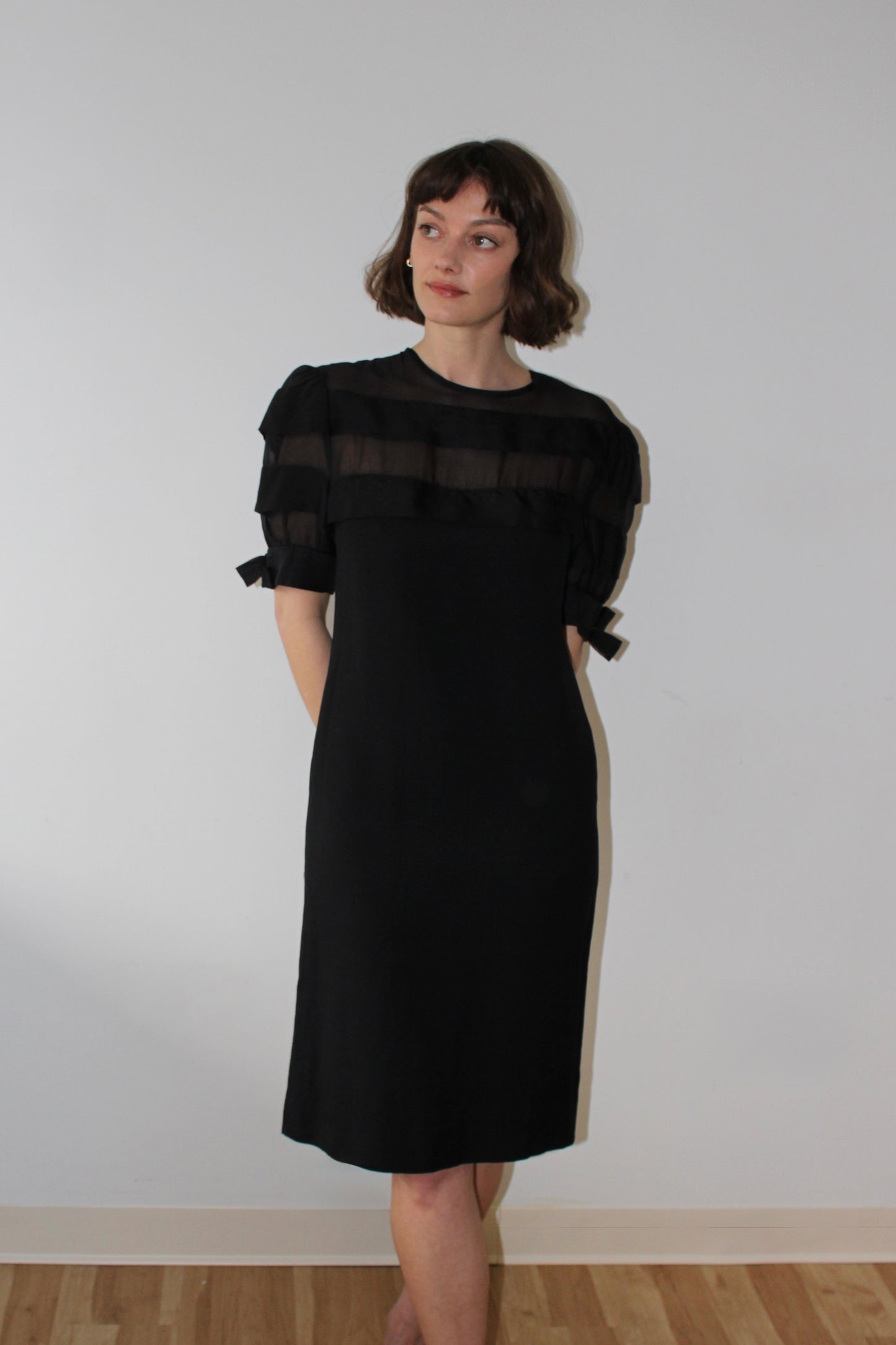 Incredible Vintage Tiered Organza Balloon Sleeve Dress