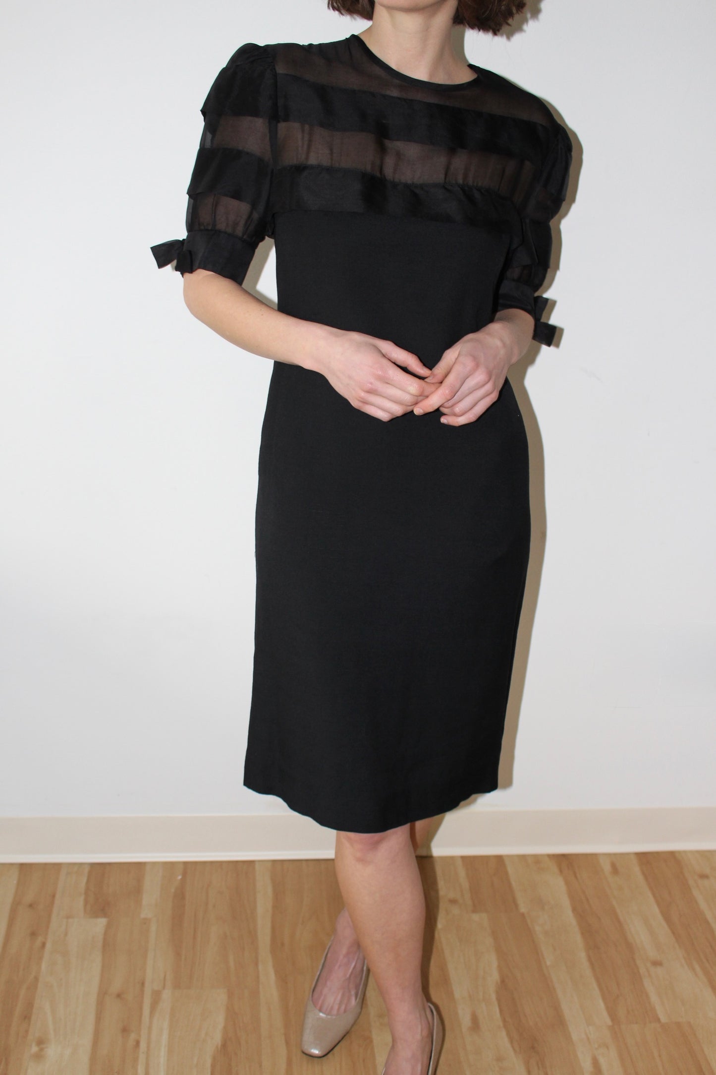Incredible Vintage Tiered Organza Balloon Sleeve Dress