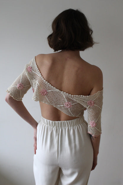 Vintage Ivory Crochet & Floral Applique Top