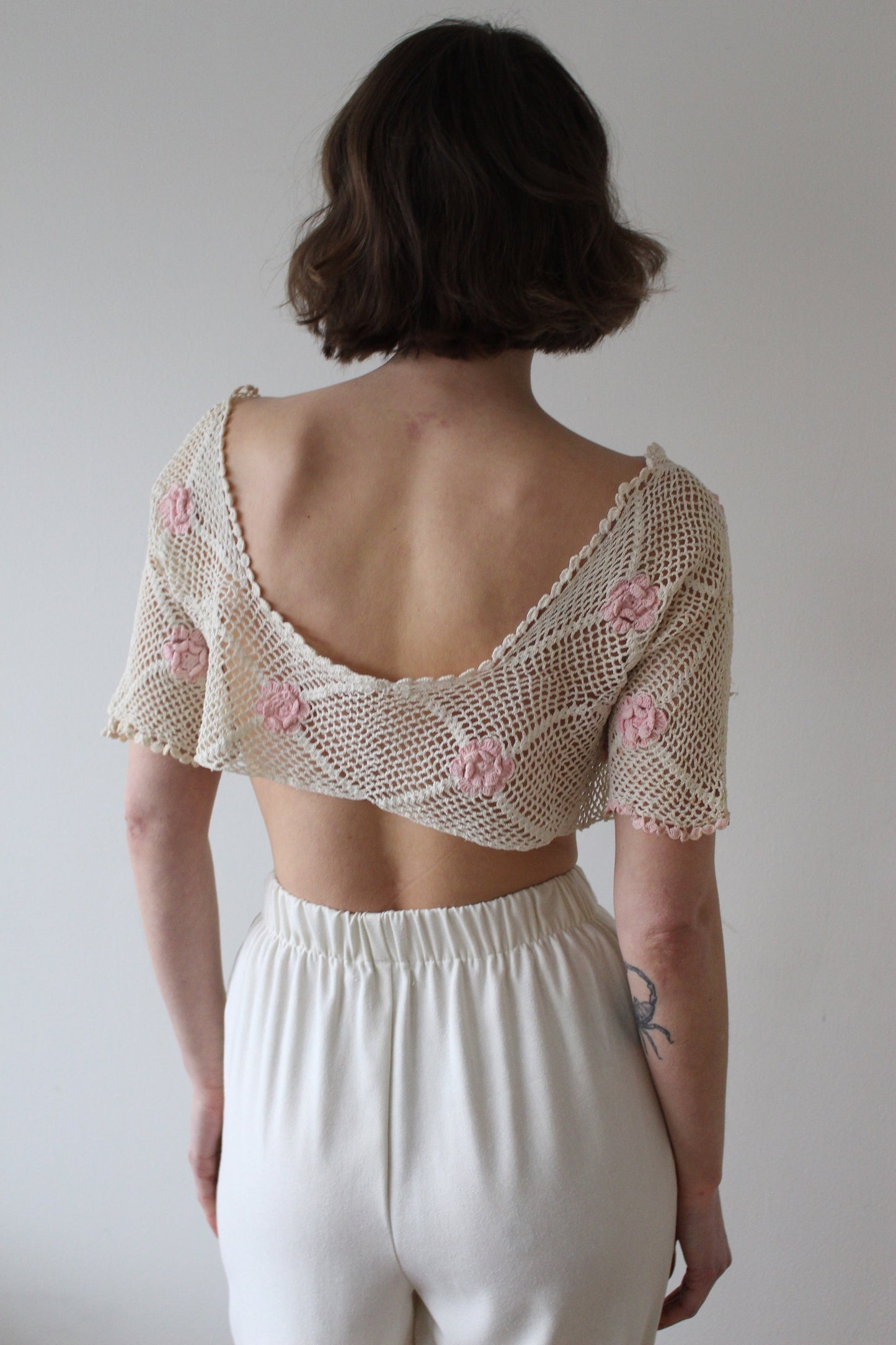 Vintage Ivory Crochet & Floral Applique Top