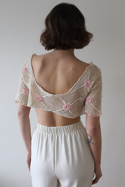 Vintage Ivory Crochet & Floral Applique Top