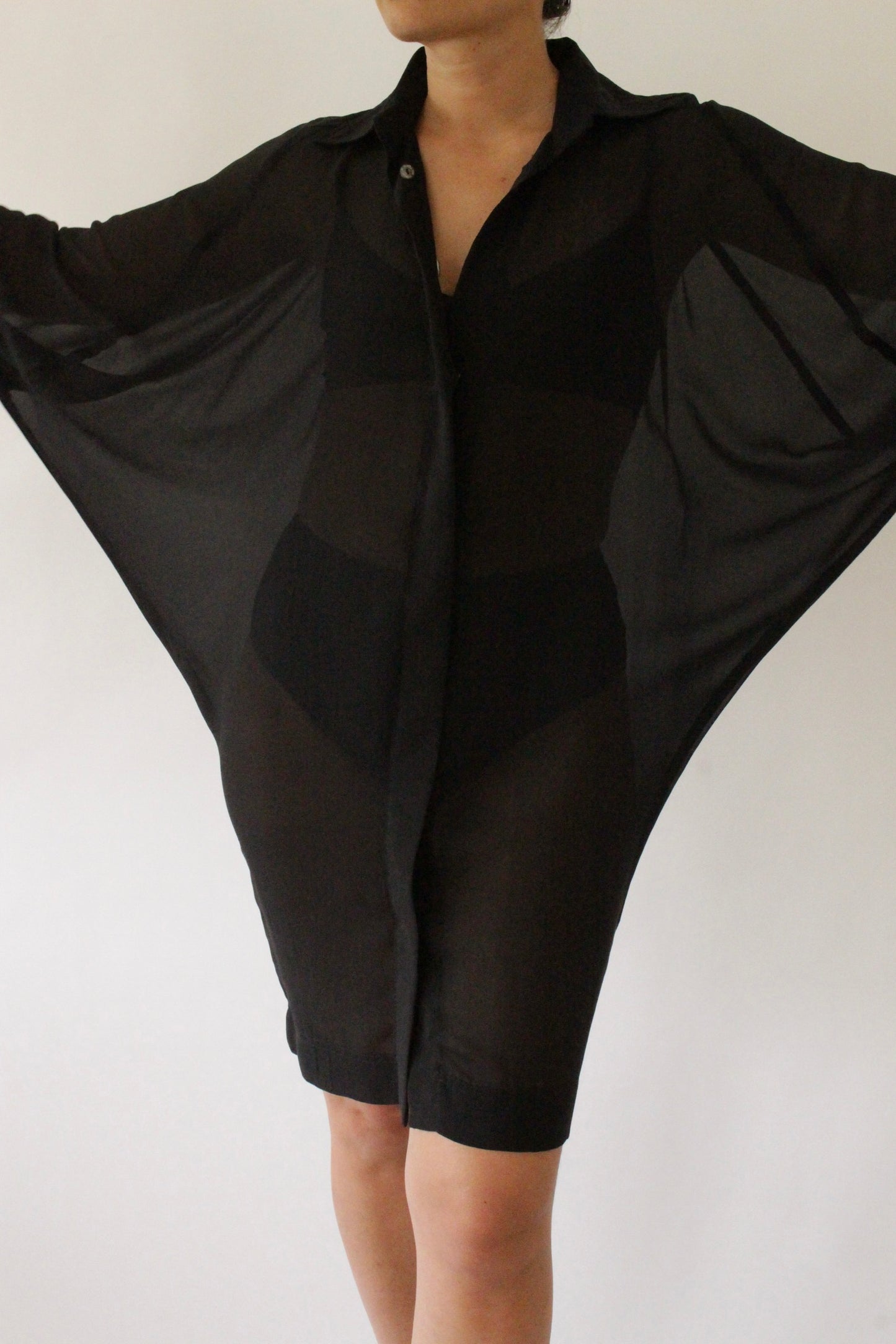 Stunning Sheer Onyx Silk Dolman Sleeve Tunic