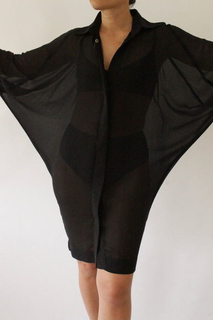 Stunning Sheer Onyx Silk Dolman Sleeve Tunic