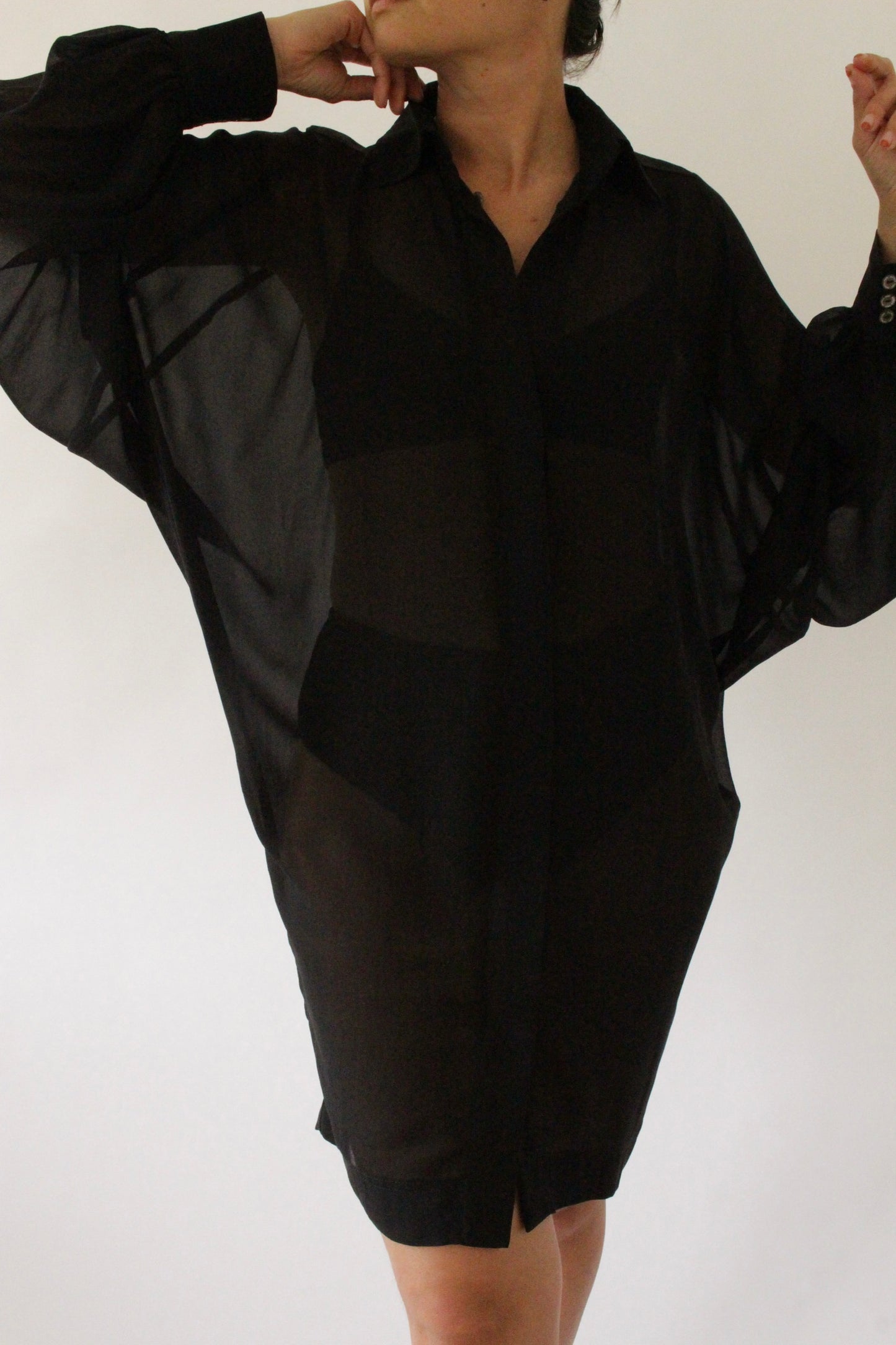 Stunning Sheer Onyx Silk Dolman Sleeve Tunic