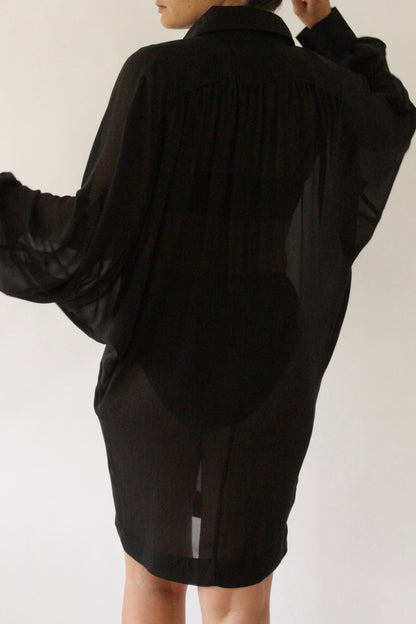 Stunning Sheer Onyx Silk Dolman Sleeve Tunic